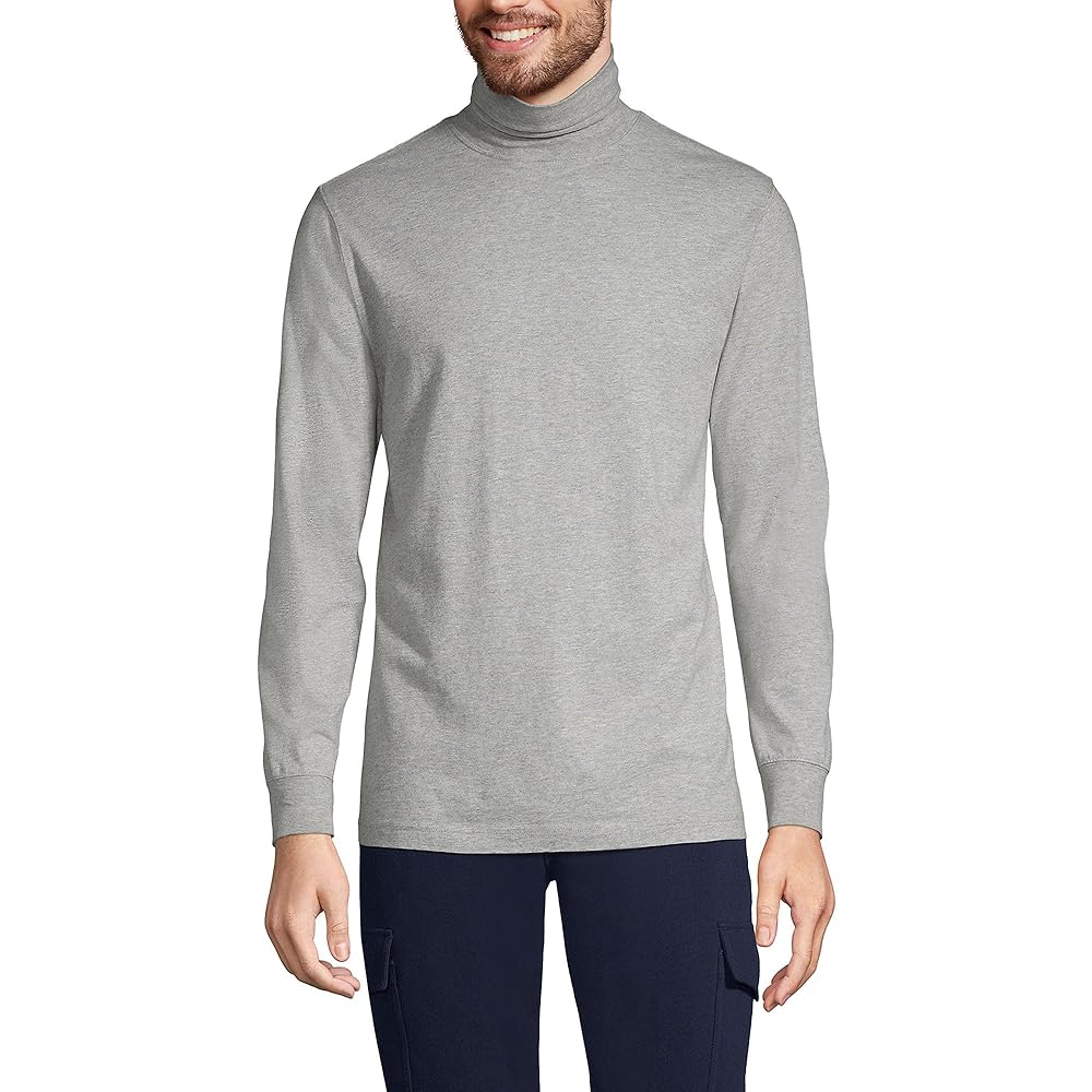 Lands' End Mens Long Sleeve Super-T Turtleneck Gray Heather